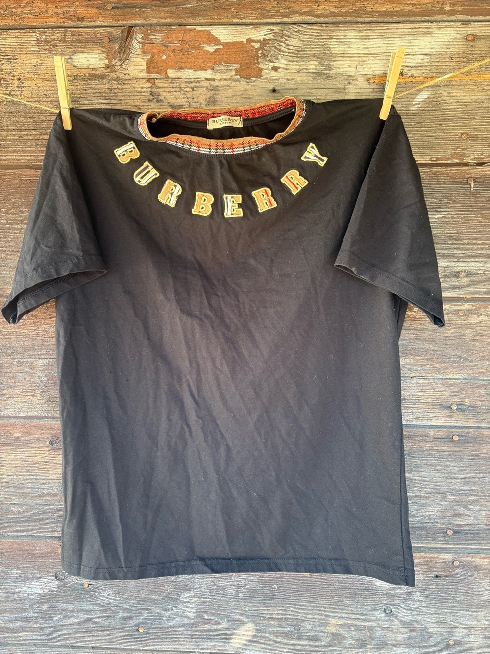 Burberry Black Short-Sleeve Tee with Yellow and Red Lettering